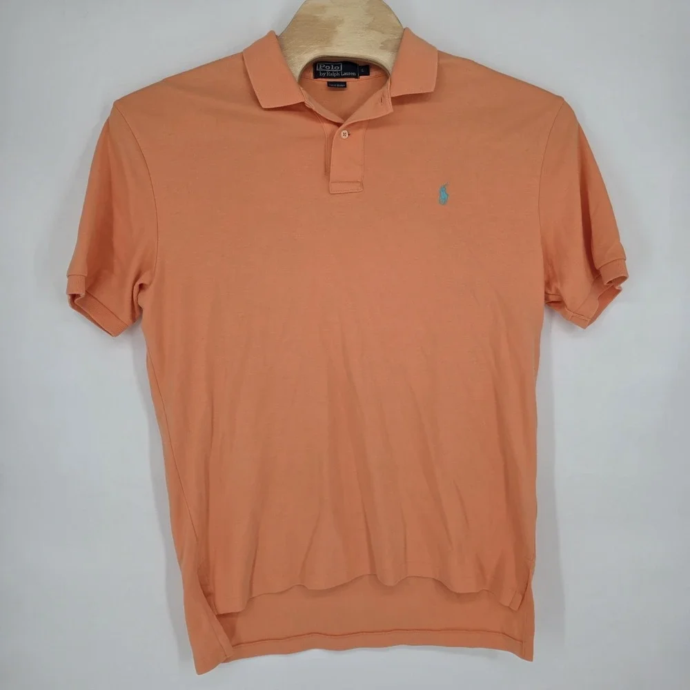 Polo Ralph Lauren Men Polo Shirt Large Orange Cotton Short Sleeve Preppy Vintage
